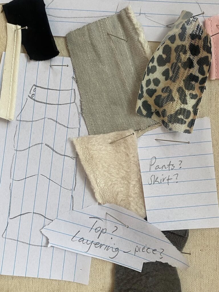 Patterns, Fabrics and styles shown in the process of making the garments